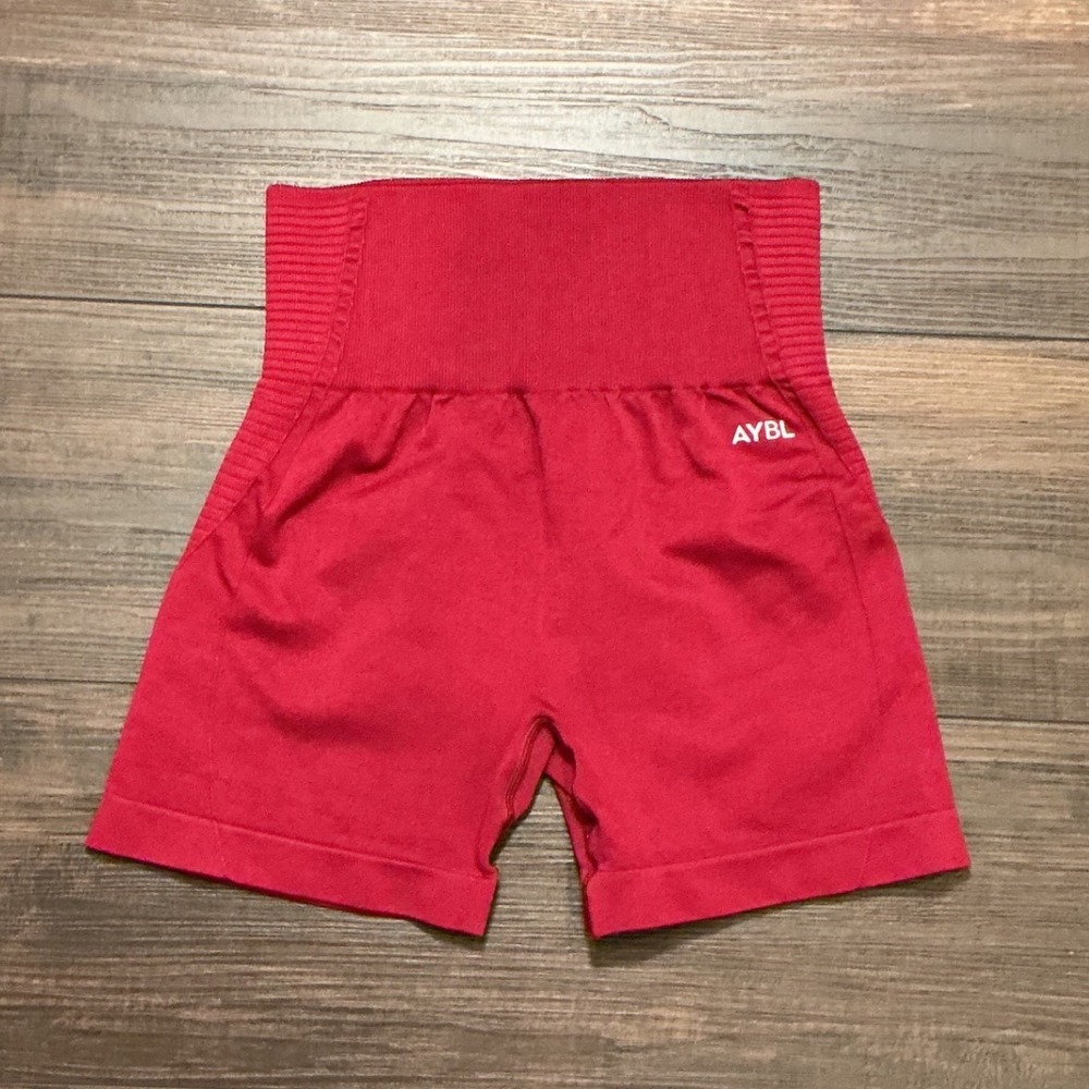 AYBL Seamless High Waisted Athletic Shorts Red Compression Gym Small Workout